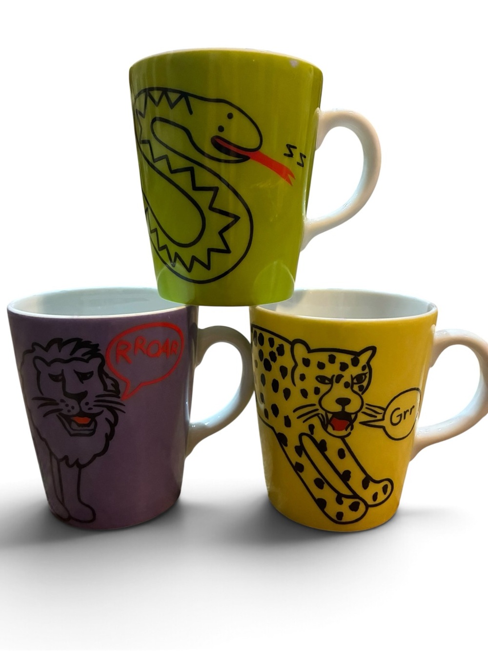 Vintage 1994 IKEA SPAL Portugal Animal Mug Trio Postmodern 90s Retro Set RARE